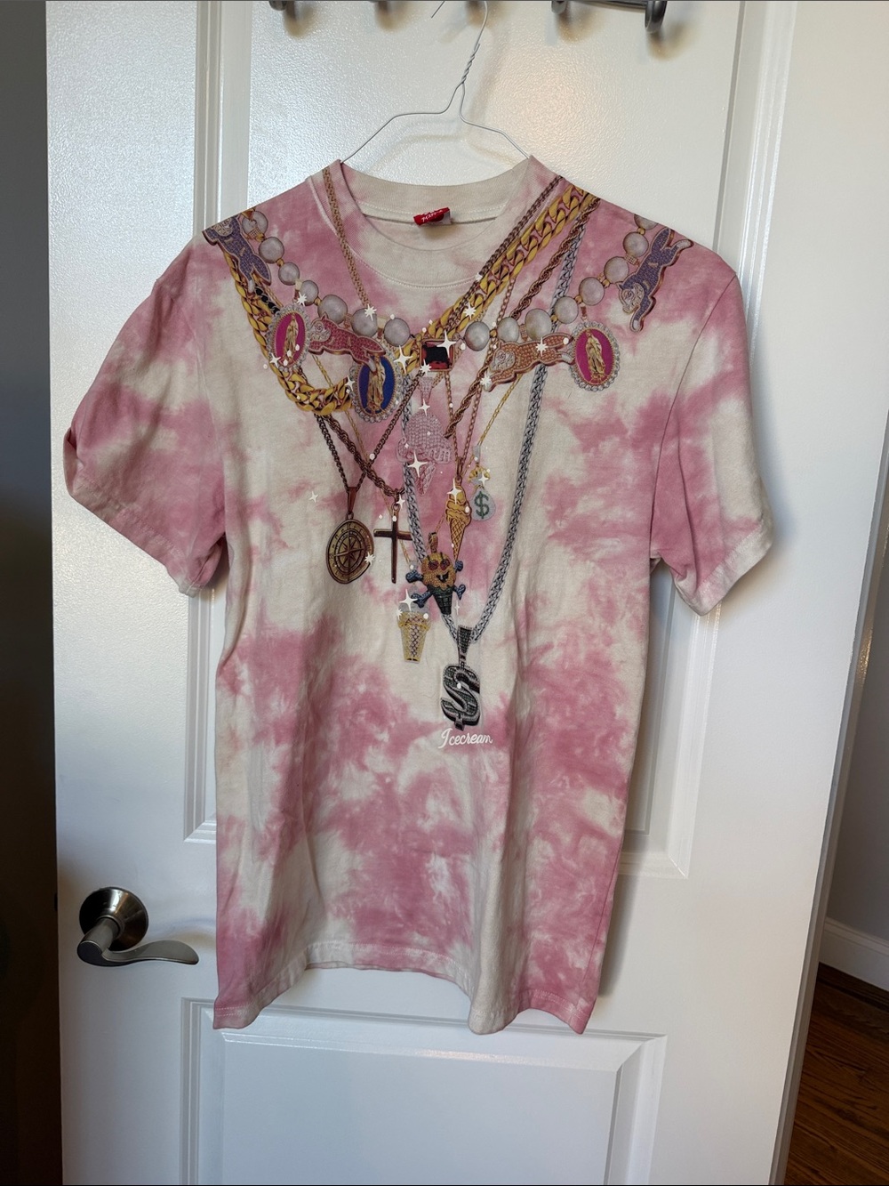 Icecream Pink and Cream Tie-Dye Necklace Graphic Tee